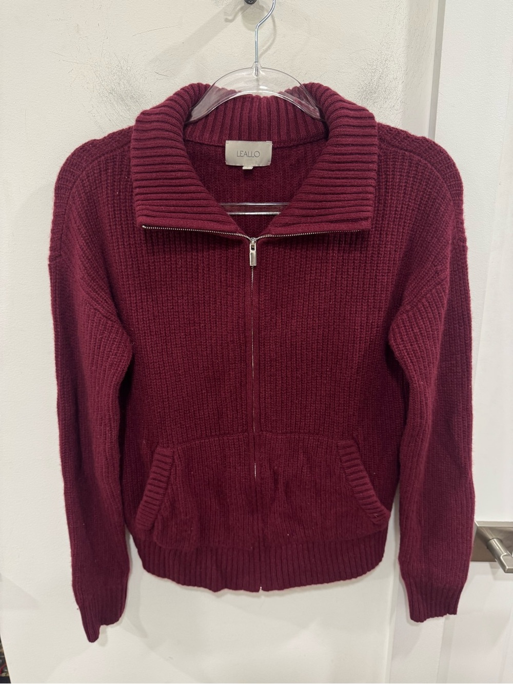 Leallo Zip-Up Ribbed Sweater - Burgundy